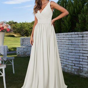 Wedding Dress A-Line/Princess Chiffon Ruched V-neck Sleeveless Sweep/Brush Train